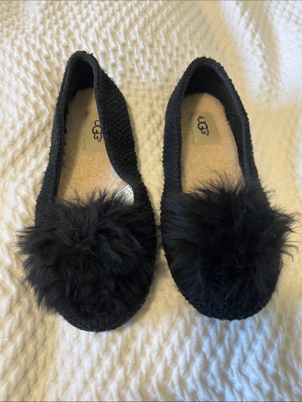 UGG Black Pom Ballet Slippers